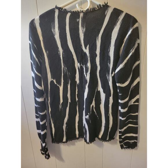 Mainbocher Womens Cashmere Sweater Black White Zebra Print Fringe Detail Medium - Picture 3 of 7